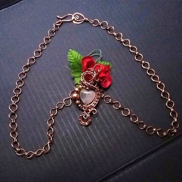 Handcrafted Rose Quartz Heart Necklace OOAK - Picture 8 of 9